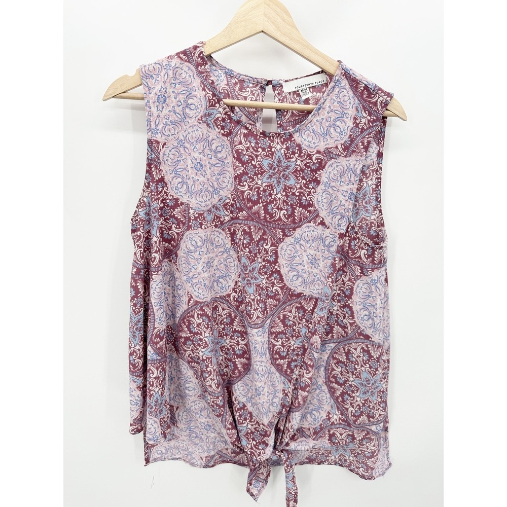 Fourteenth Place Purple Paisley Round Neck Tank Blouse Top Women's Size Medium